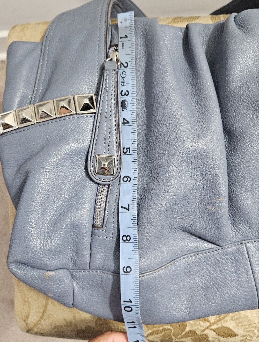 B.Makowsky Stud-Accent Pebbled Shoulder Bag in Slate Blue - Picture 8 of 11